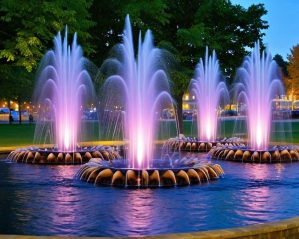 Picturesque Fountain with Colorful Lights in Park