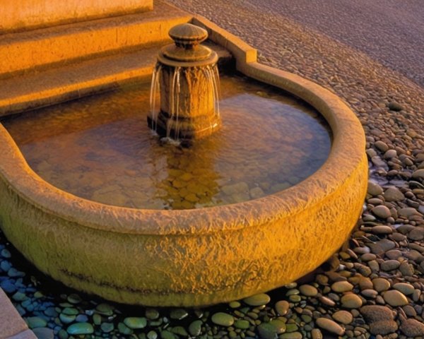 Evening Scene of a Stone Fountain with Colorful Pebbles