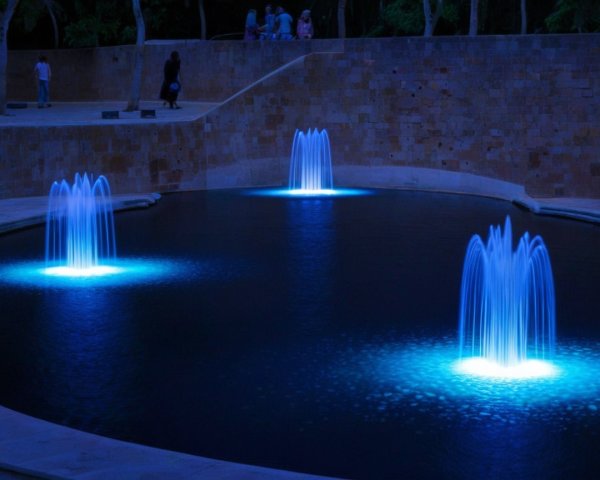 Illuminated Fountains in a Serene Night Pond Scene