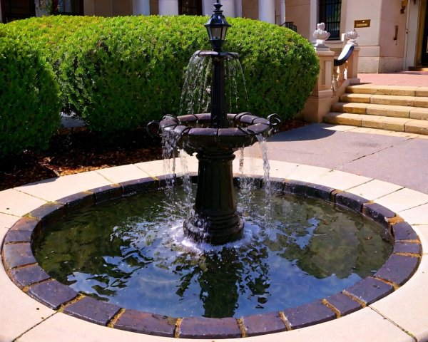 Charming Fountain in Circular Stone Pond Setting