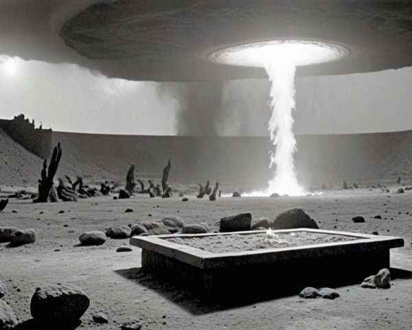 Monochromatic Alien Landscape with Saucer-Shaped Craft