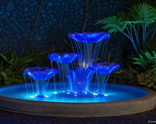 Elegant Blue Light Fountain with Flower-Shaped Tiers