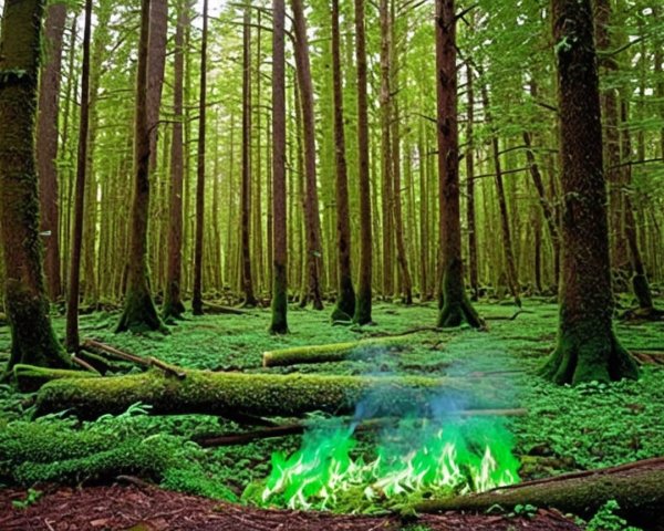 Lush Forest with Tall Trees and Mystical Glow