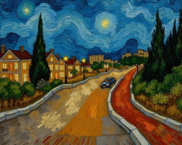 Vibrant Night Scene with Stars and Charming Town