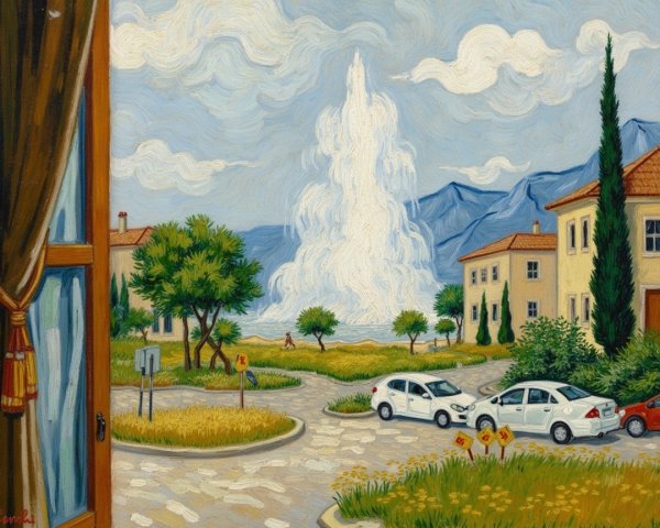 Serene Landscape with Hills and Cypress Trees