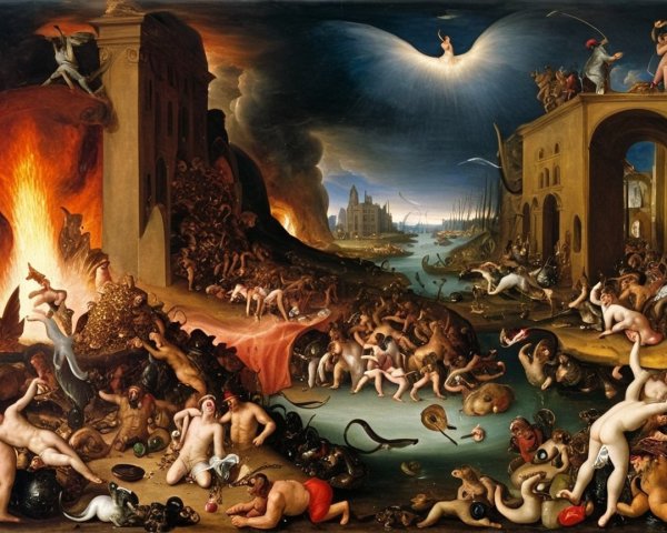 Chaotic Scene of Torment and Despair in Painting