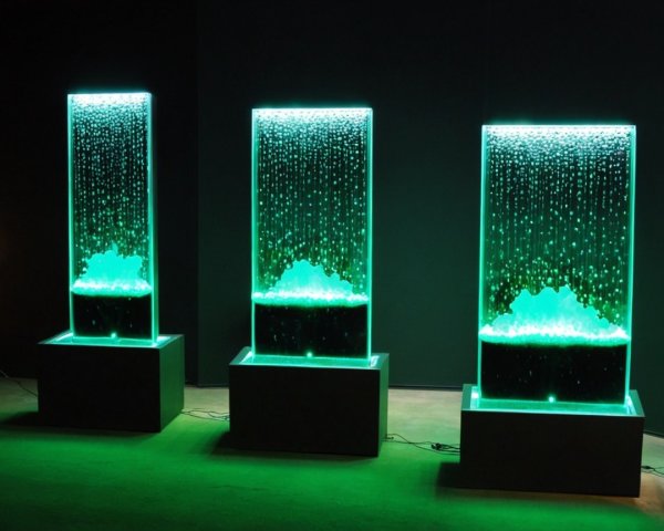 Vertical Aquariums with Green Light and White Spheres