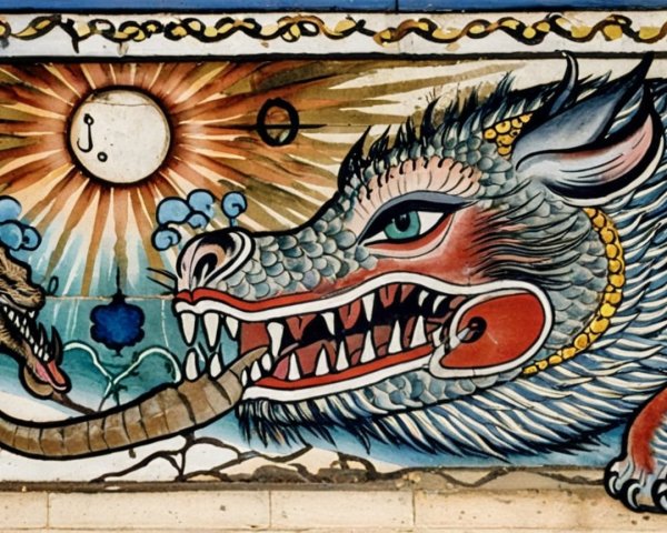Vibrant Mural of a Dragon and Smaller Creature