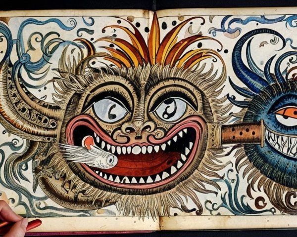 Vibrant Illustration of Two Fantastical Faces