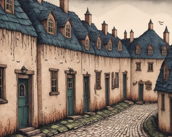 Charming Stone Cottages with Mossy Blue Roofs