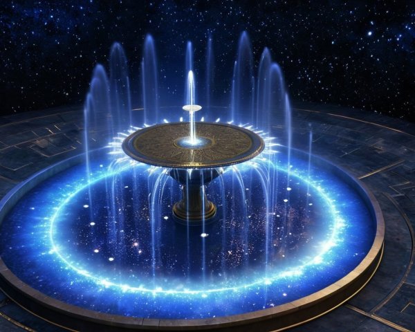 Cosmic Fountain with Blue Light in Starry Night Sky