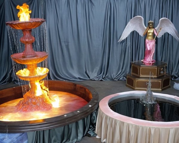 Ornate Fountain with Flames and Angel Statue Display