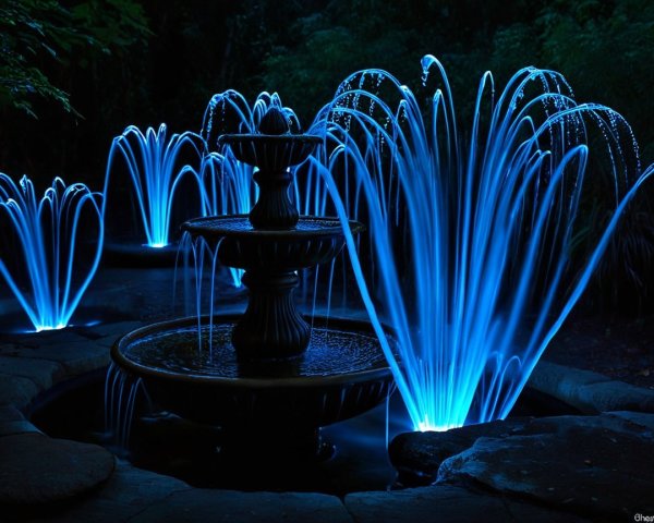 Illuminated Fountain in a Nighttime Garden Scene