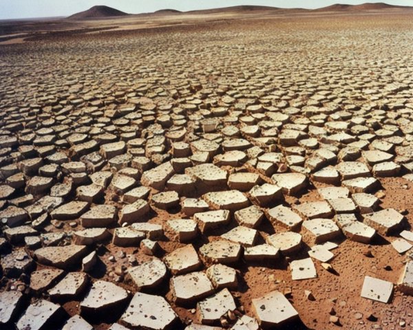 Arid Landscape with Cracked Surface and Gentle Mounds