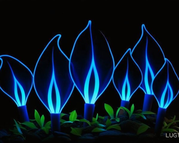 Luminous Blue Leaves Against Dark Background