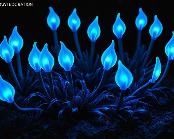 Luminous Blue Plants with Flame-Shaped Tips in Darkness