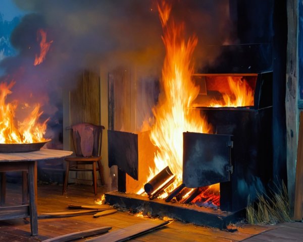 Dramatic Scene of Fire in a Rustic Room