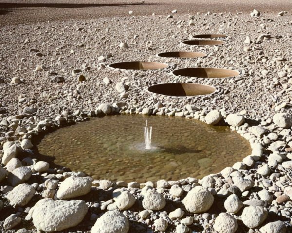Circular Depressions in Rocky Arid Landscape with Pool