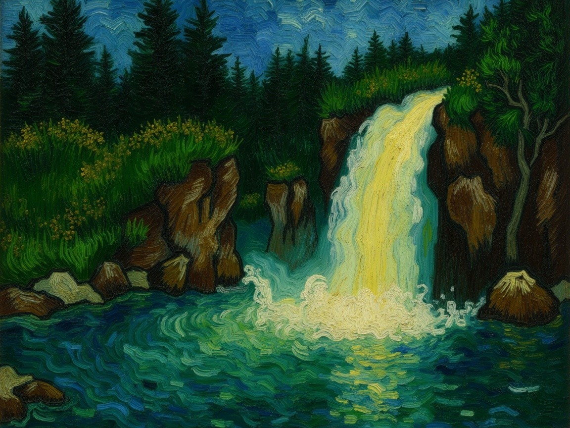 Vibrant Waterfall Cascading into a Serene Pool