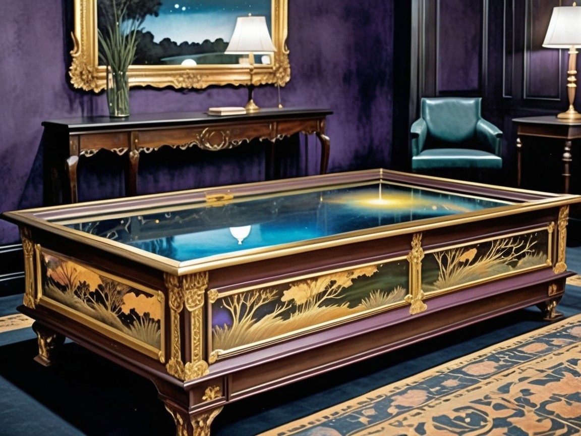 Luxurious Coffee Table with Gilded Frame and Glass Top