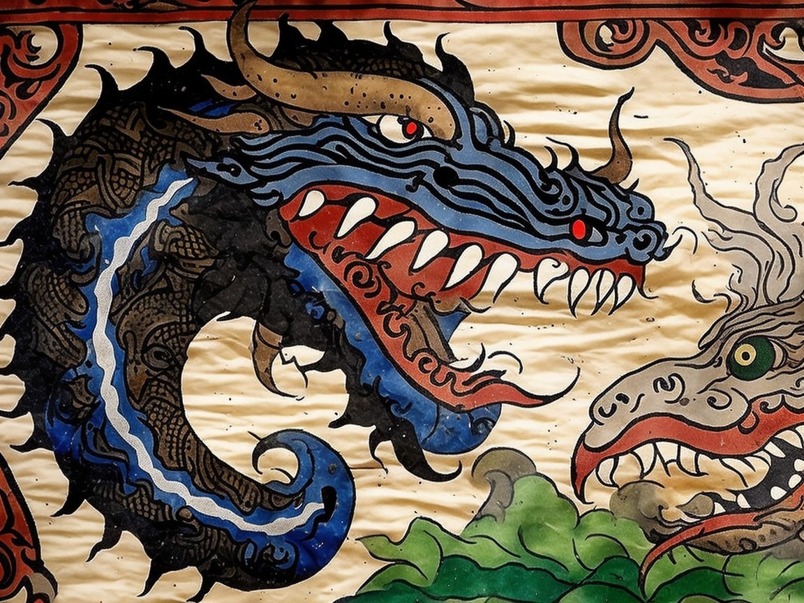 Traditional Artwork of Two Fierce Dragons