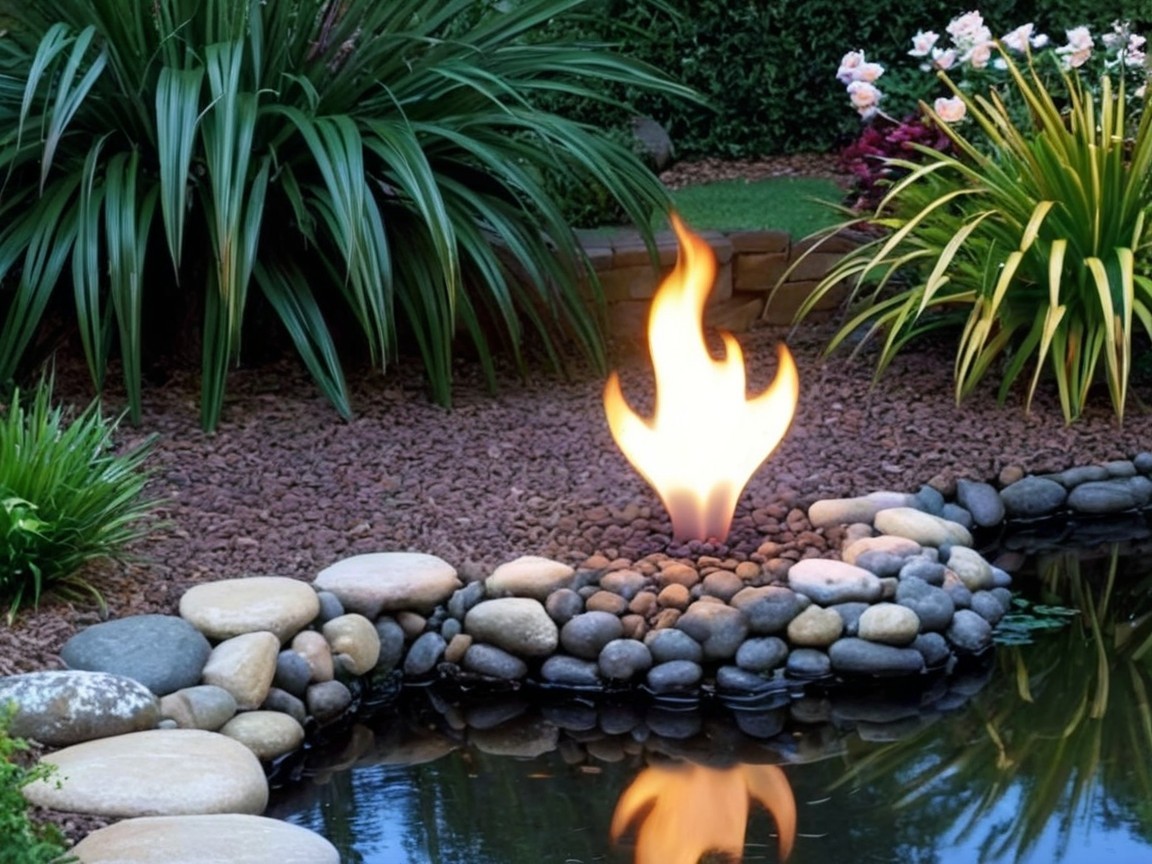 Tranquil Pond Surrounded by Stones and Lush Plants