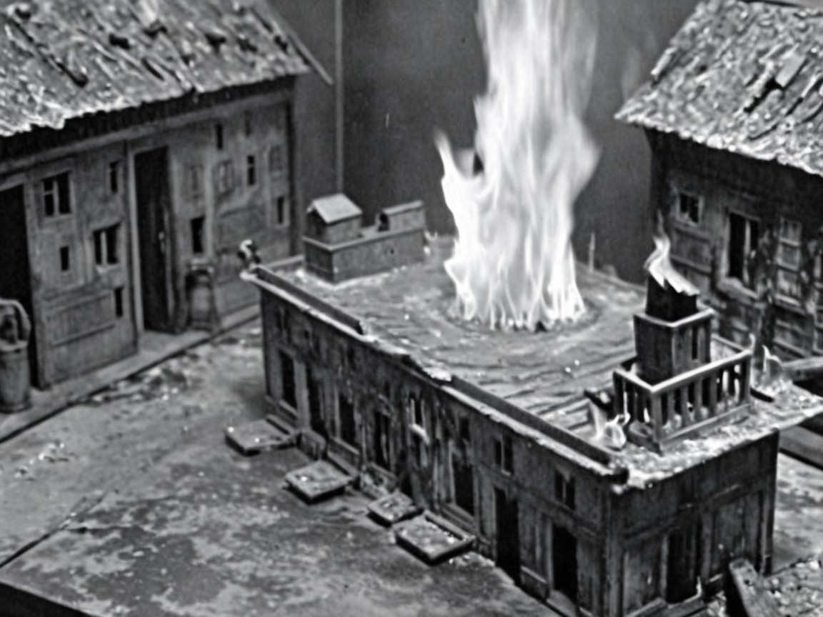 Miniature Model of Historic Buildings in Flames