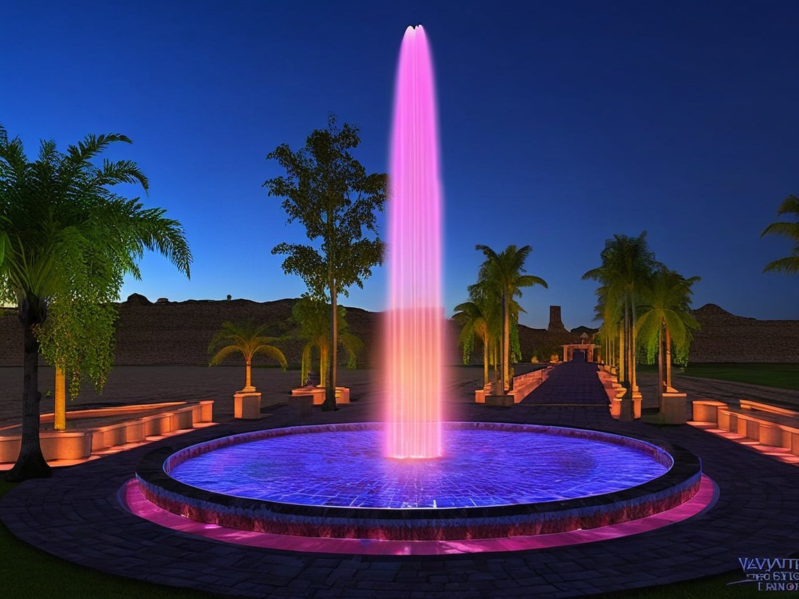 Vibrant Futuristic Desert Garden at Night Scene