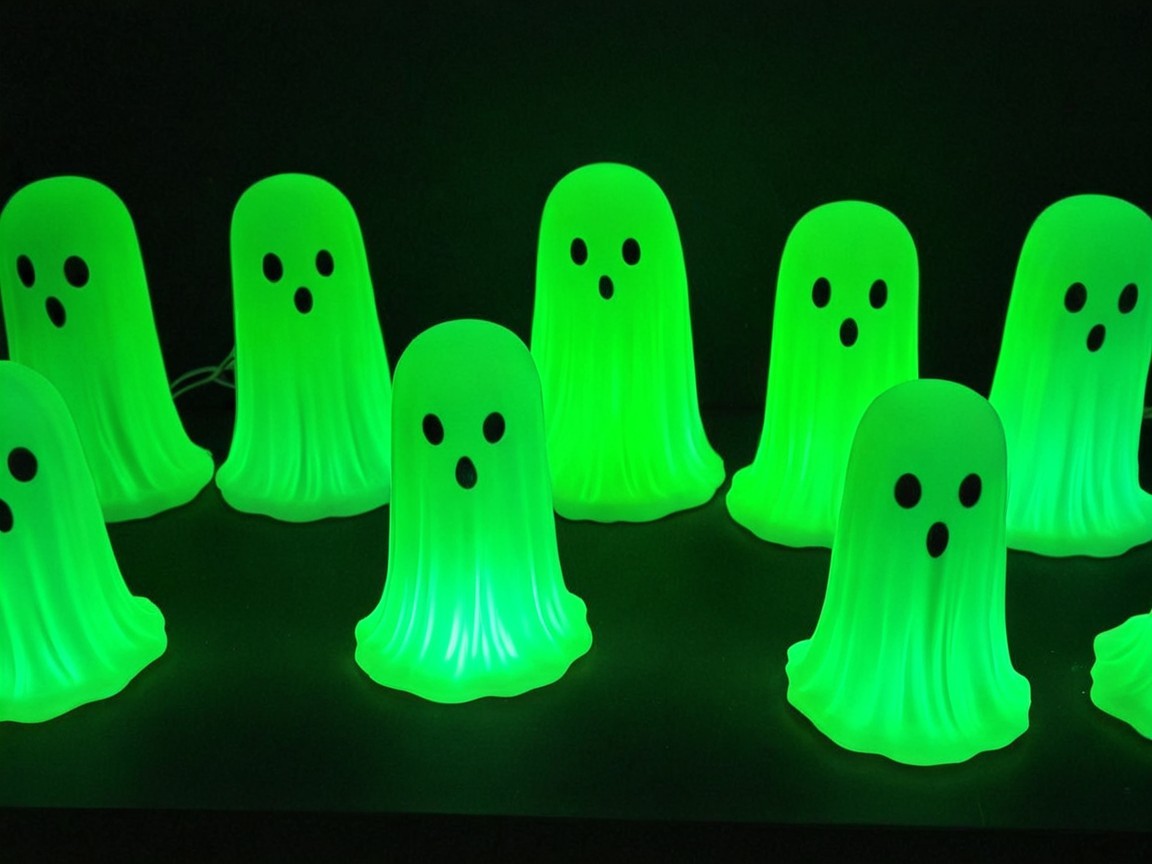Glowing Green Ghost Figures with Round Faces