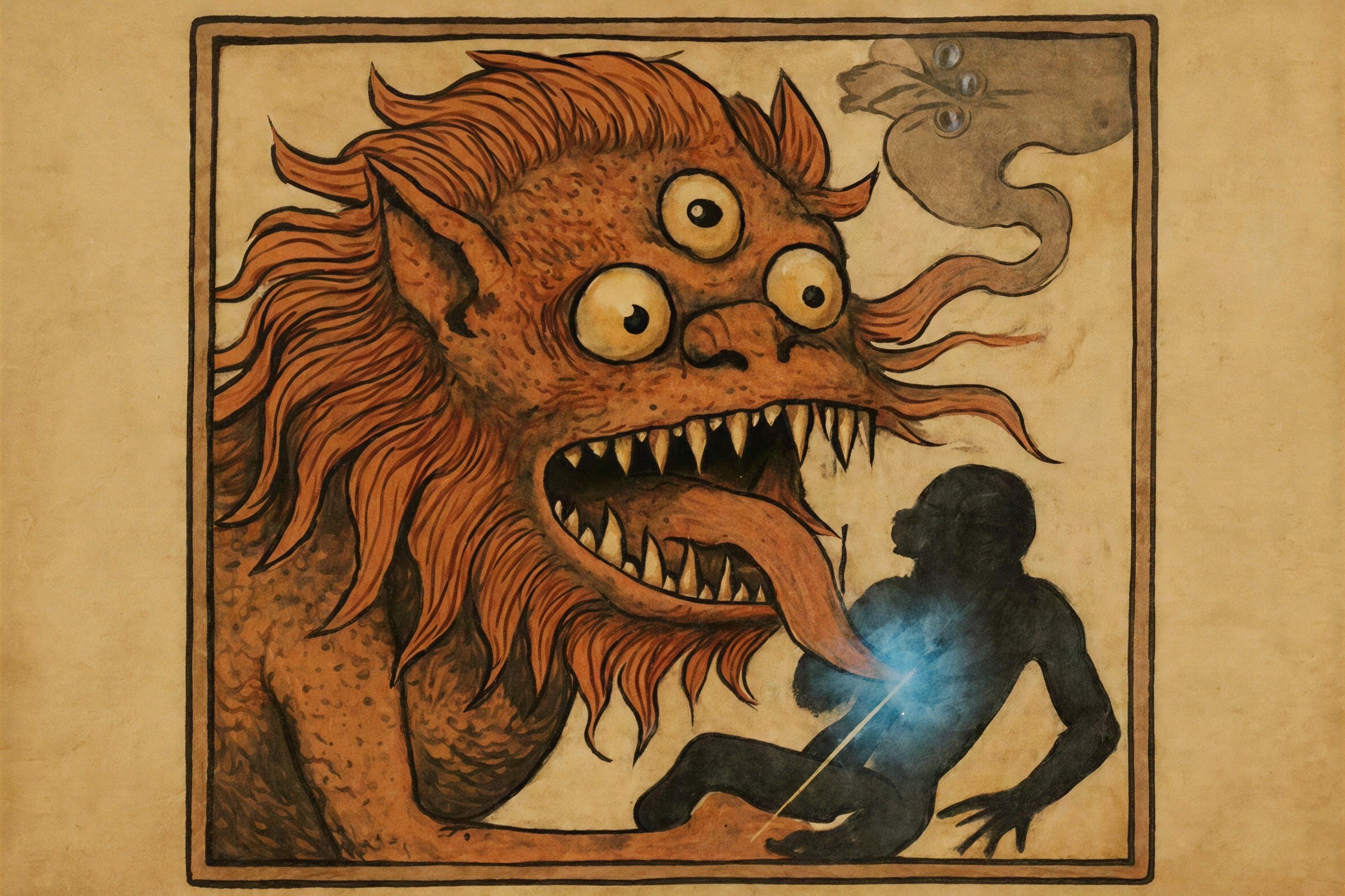 Medieval Manuscript Illustration of a Dragon and Human