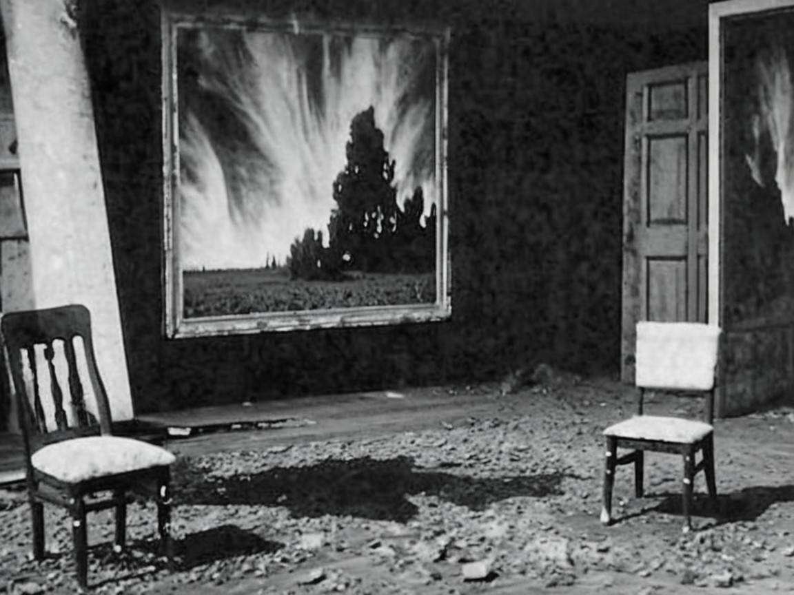 Abandoned Room with Chairs and Landscape Painting