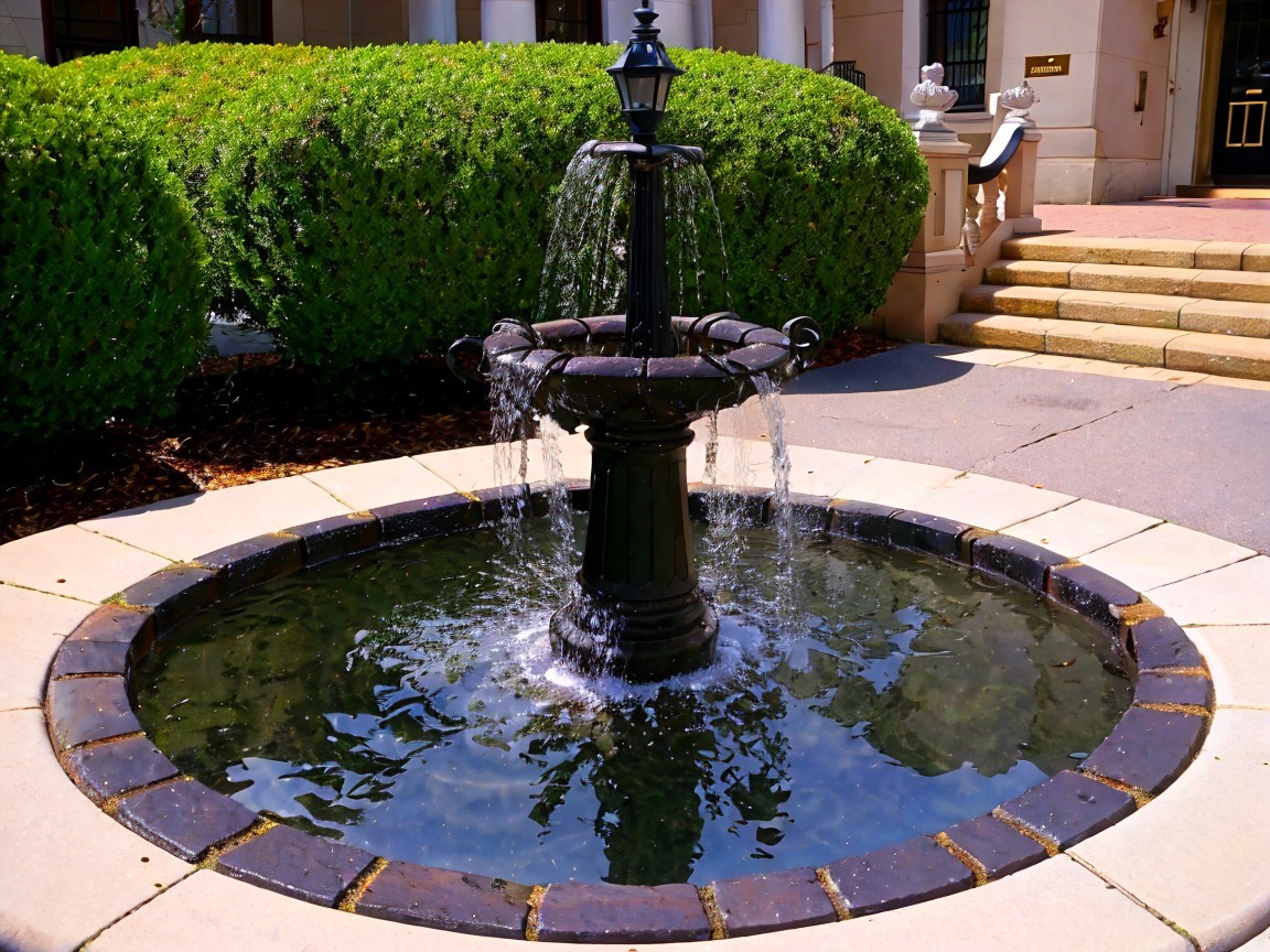 Charming Fountain in Circular Stone Pond Setting