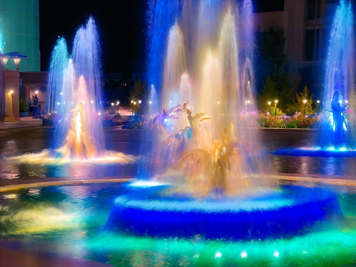 Vibrant Nighttime Fountain Display with Colorful Lights