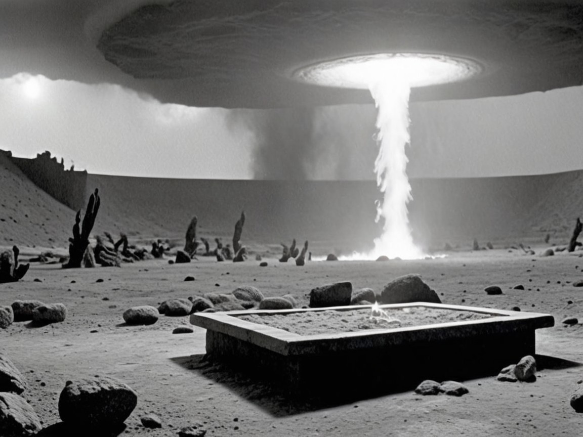 Monochromatic Alien Landscape with Saucer-Shaped Craft
