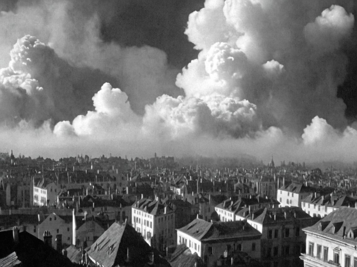 Dramatic Black-and-White Cityscape with Clouds