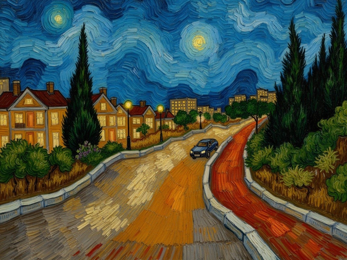 Vibrant Night Scene with Stars and Charming Town