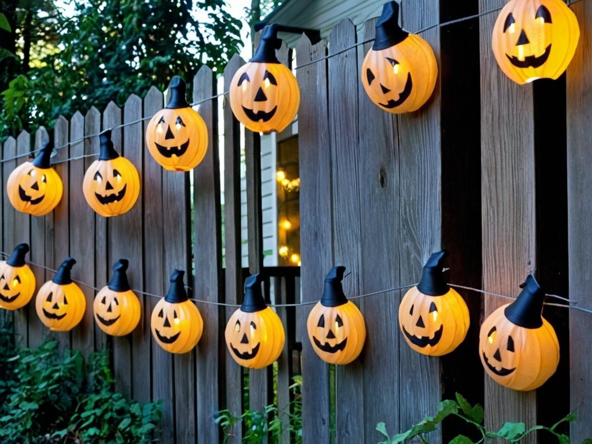 Illuminated Jack-o'-Lanterns on a Wooden Fence
