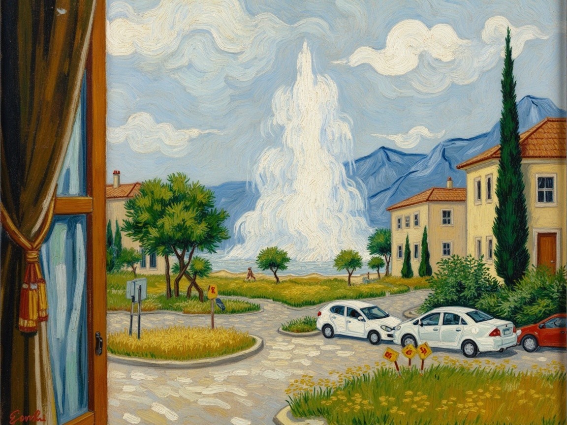 Serene Landscape with Hills and Cypress Trees