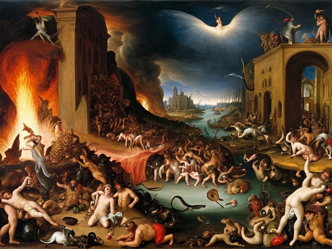 Chaotic Scene of Torment and Despair in Painting