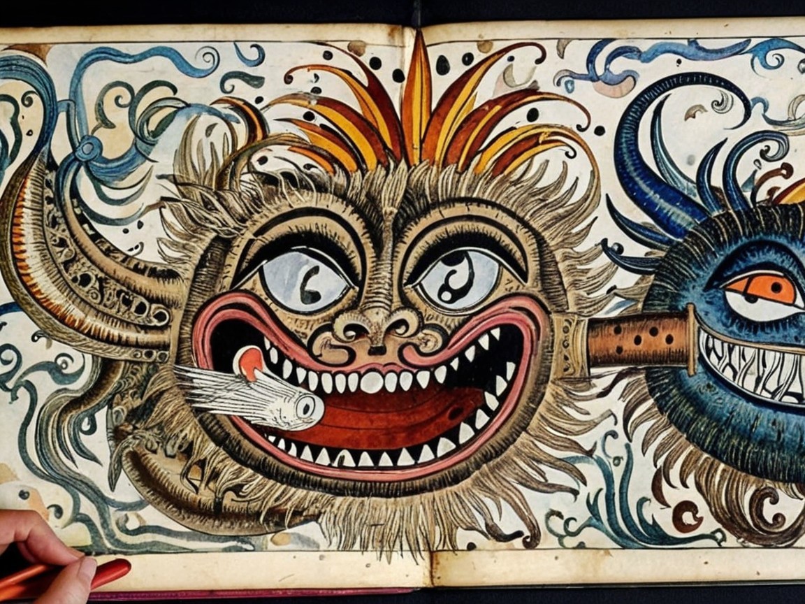 Vibrant Illustration of Two Fantastical Faces