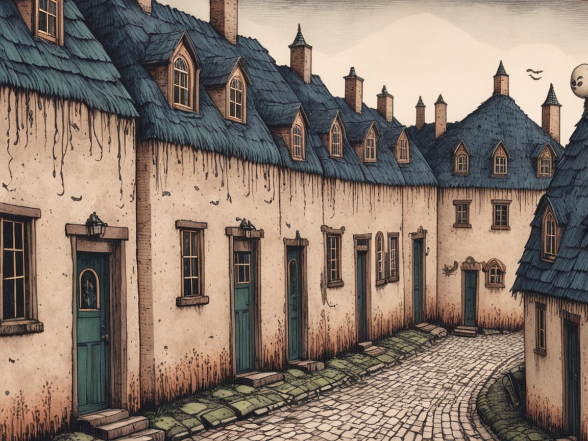 Charming Stone Cottages with Mossy Blue Roofs