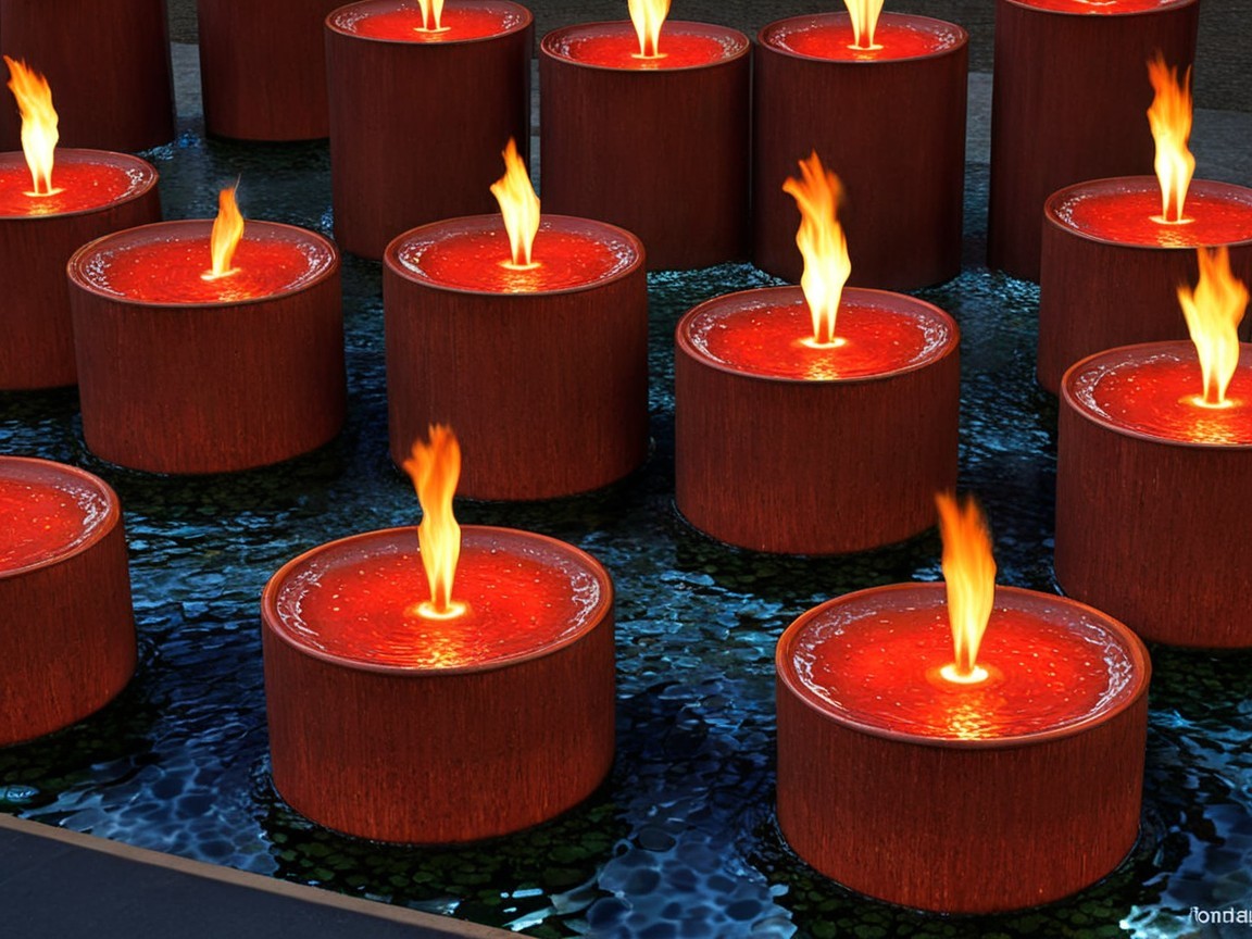 Cylindrical Candles with Flickering Flames in Water