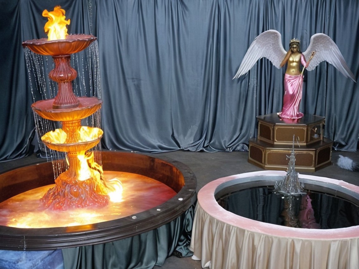 Ornate Fountain with Flames and Angel Statue Display