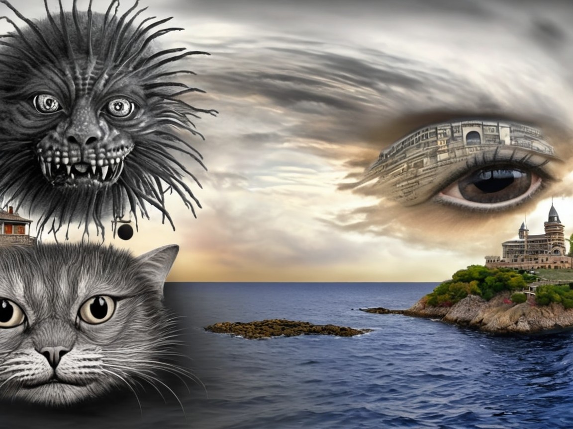 Surreal Landscape with Fantasy Creatures and Castle