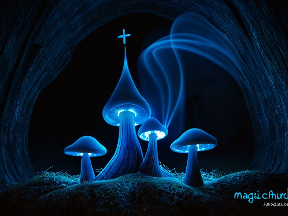 Glowing Blue Mushrooms in a Dark Enchanted Setting
