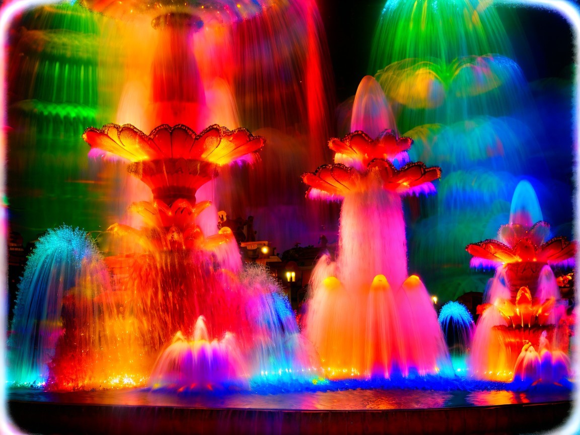 Illuminated Fountain with Multicolored Water Jets