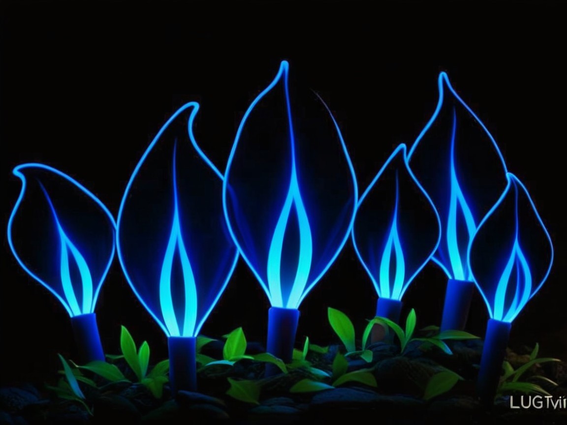 Luminous Blue Leaves Against Dark Background