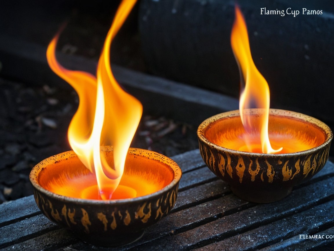 Ceramic Cups with Flames Creating Warm Atmosphere