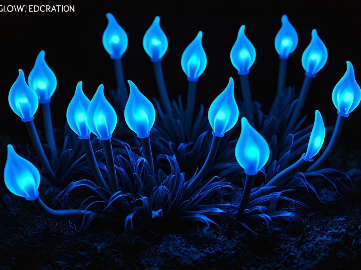 Luminous Blue Plants with Flame-Shaped Tips in Darkness