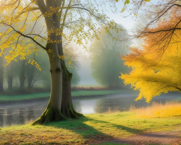 Serene Autumn Landscape with Golden Morning Light